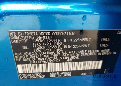 2018 Toyota Rav4 Le from USA, damaged, VIN JTMBFREV6JJ227527